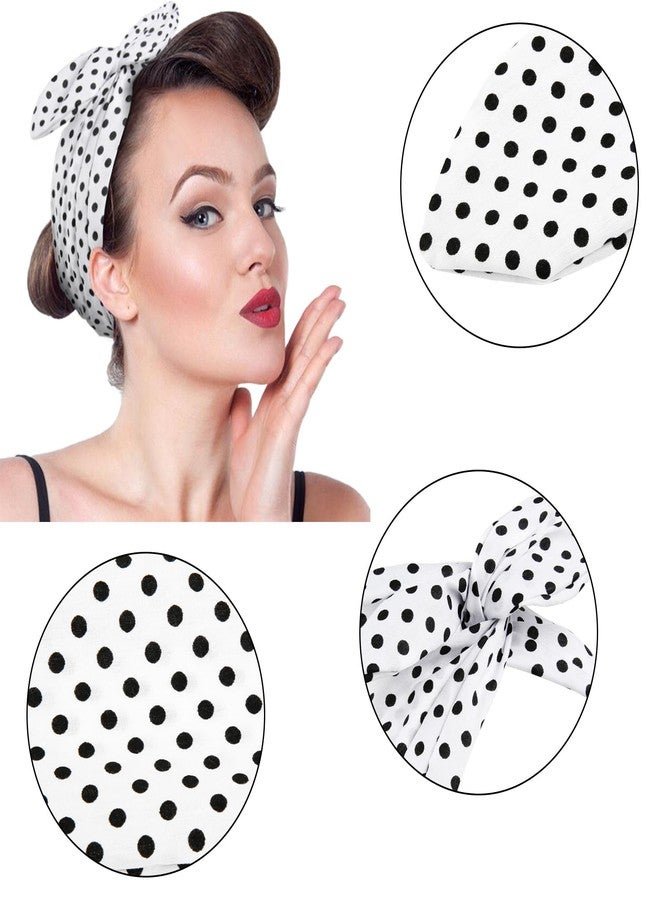 هواتشي طوق رأس هواتشي أبيض منقط، طوق شعر سلكي عتيق مع فيونكة، أطواق رأس عريضة، إكسسوارات شعر ريترو من الخمسينيات للنساء، طوق شعر لطيف لحفلات تنكرية على شكل أذني أرنب من الخمسينيات. - Image 3